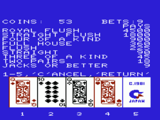 Draw Poker screenshot 2 for Vic-20